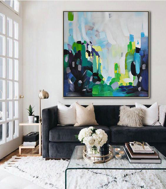 Extra Large Canvas Art,Oversized Abstract Art,Large Wall Art Canvas,White,Green,Black,Yellow.etc